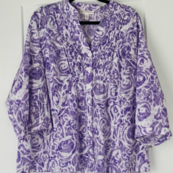 EUC JM Collection Purple Floral Button Down Blouse with 3/4 Sleeves , Size 18W - Picture 1 of 9